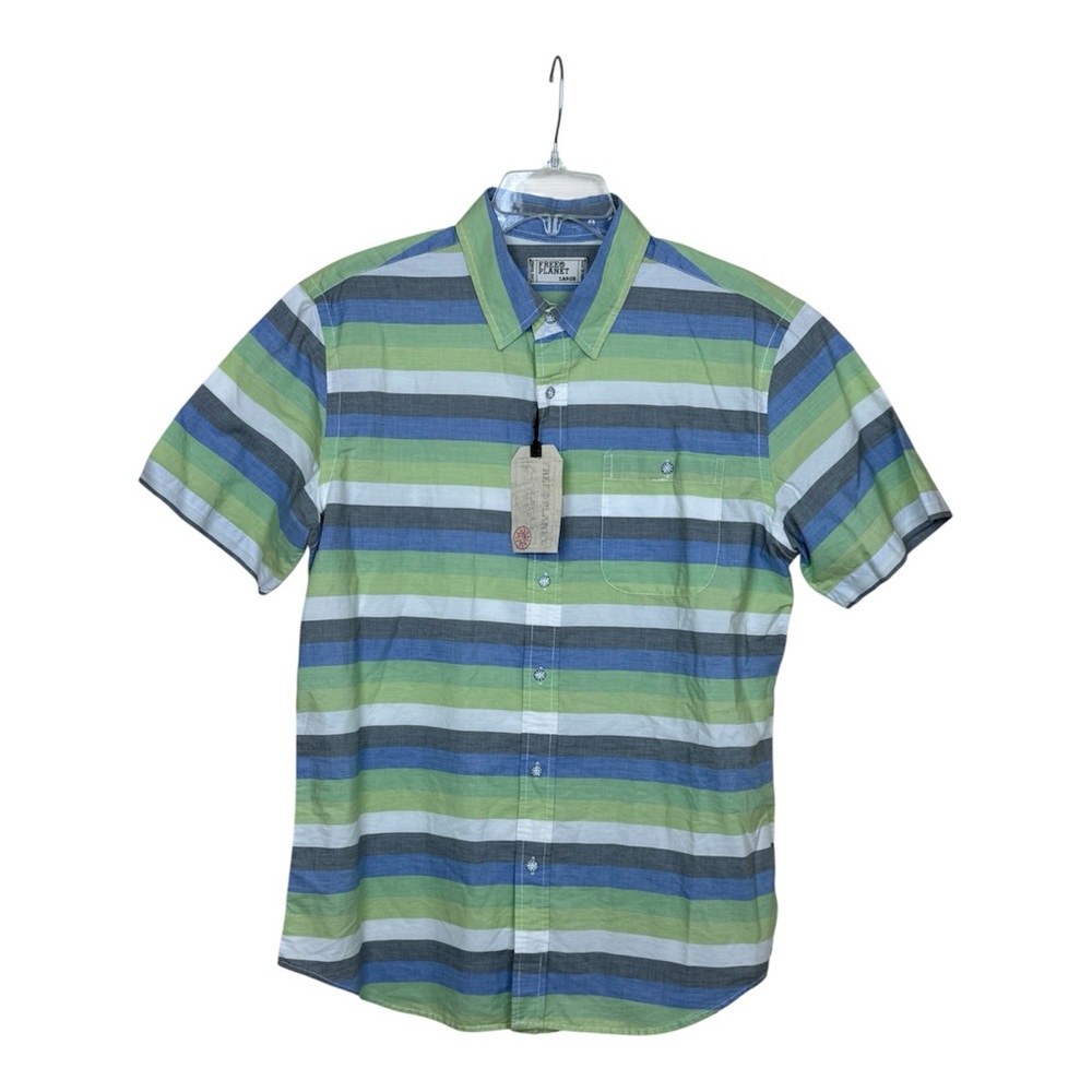 Free Planet Men's Button-Down Short Sleeve Shirt Large Striped NWT – $52 MSRP